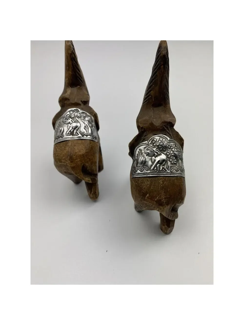 Wooden Elephants Hand Carved 2pc set Vintage *As is